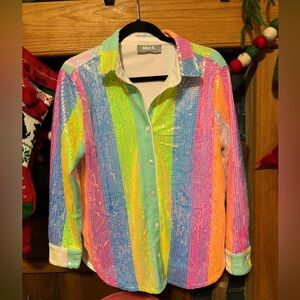 Blush Multicolor Sequin Button Down Shirt